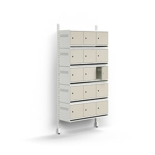 Shoe cabinet ENTRY, basic wall unit, 15 metal doors, 1800x900x300 mm, white/grey