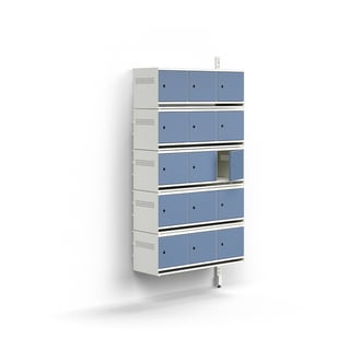 Shoe cabinet ENTRY, add-on wall unit, 15 metal doors, 1800x900x300 mm, white/blue