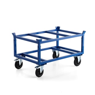 Secure pallet trolley FRAME, brakes, Ø 200 mm rubber wheels, 500 kg load