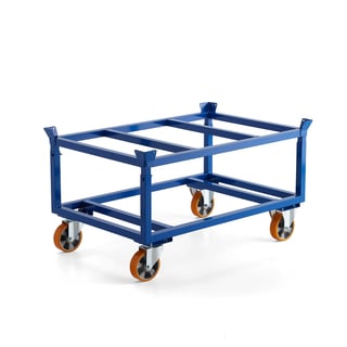 Secure pallet trolley FRAME, no brakes, Ø 160 mm PU wheels, 1000 kg load