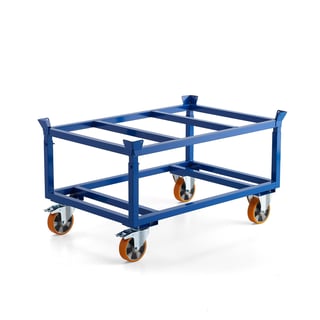 Secure pallet trolley FRAME, brakes, Ø 160 mm PU wheels, 700 kg load