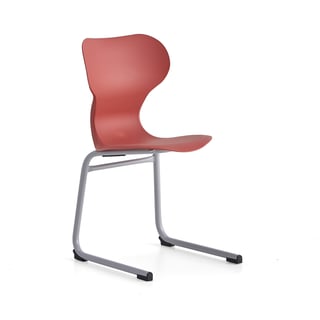Chair BRIAN, skid base, silver/red