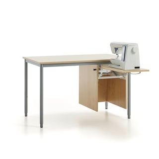 Stůl na šicí stroj INGRID, 1200x700 mm, nastavitelná výška, stříbrné nohy, HPL deska, bříza