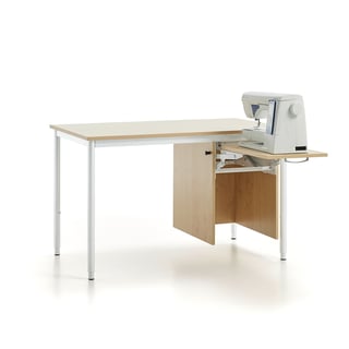 Symaskinsbord INGRID, L1200 B700 H900 mm, stativ hvit, høytrykkslaminat, bjørk
