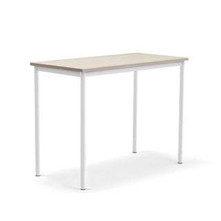 Stůl BORÅS PLUS, 1200x600x900 mm, bílé nohy, HPL deska, jasan