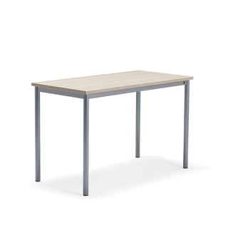 Skrivebord SONITUS PLUS, 1200x600x760 mm, støjreducerende ask højtrykslaminat, alu grå