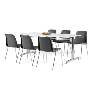 Möbelgrupp SANNA + SIERRA, 1 bord och 6 mörkgrå stolar