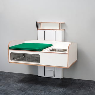 Skötbord NEIL, höj- och sänkbart, vägghängd, 1200 mm, tvättdel höger