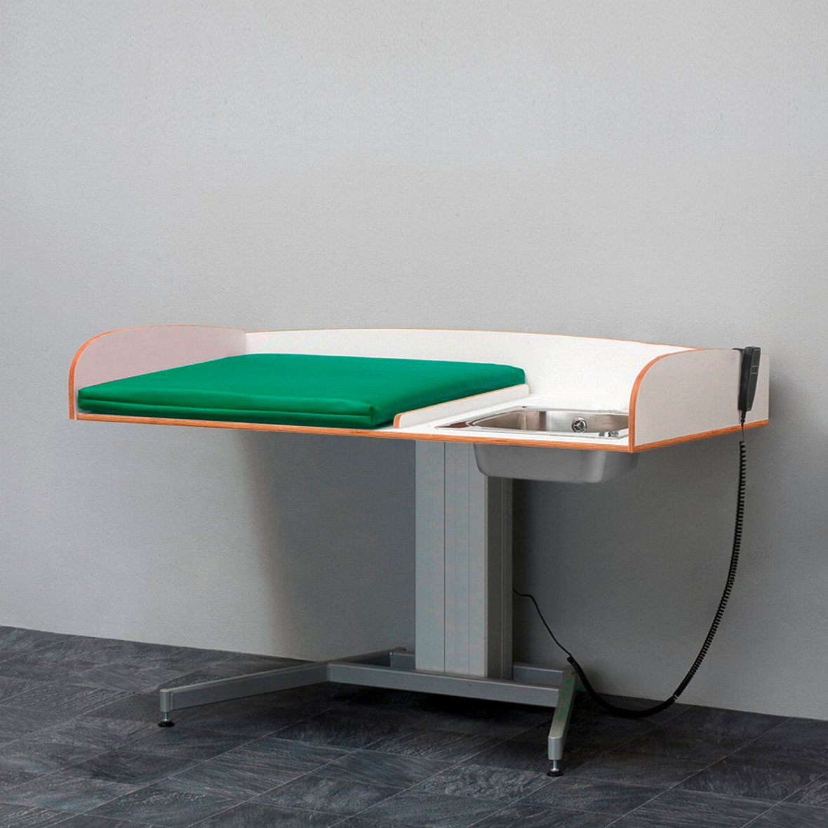 Heightadjustable baby changing table NEIL, incl. R/H sink, 1400x800 mm AJ Products