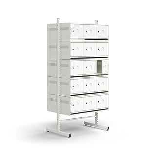 Shoe cabinet ENTRY, basic floor unit, 30 metal doors for labels, 1800x900x600 mm, white