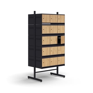 Shoe cabinet ENTRY, basic floor unit, 30 wooden doors, 1800x900x600 mm, anthracite/oak