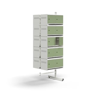 Shoe cabinet ENTRY, add-on floor unit, 20 metal doors, 1800x600x600 mm, white/green