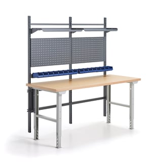 Complete workbench ROBUST, inc. tool panels, boxes + shelves, 2000x800 mm