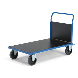 Platform trolley TRANSFER, 1 wooden end, 1200x800 mm, elastic rubber, with brakes