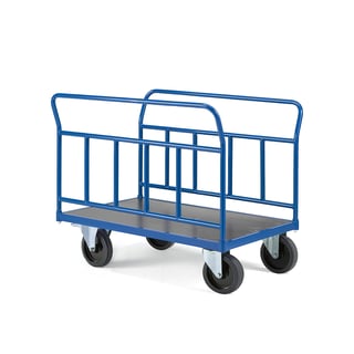 Platform trolley TRANSFER, 2 long steel sides, 1000x700 mm, elastic rubber, with brakes