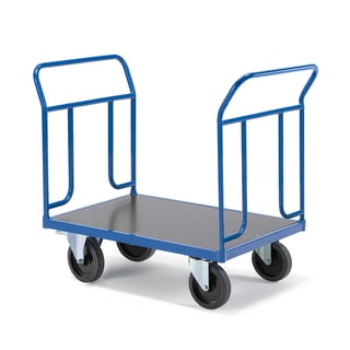 Wózek platformowy TRANSFER, 2 burty stalowe, 1000x700 mm, guma elastyczna, z hamulcami