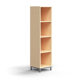 Bookcase QBUS, 3 shelves, leg frame, 1636x400x400 mm, silver, birch
