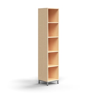 Bookcase QBUS, 4 shelves, leg frame, 2020x400x400 mm, silver, birch