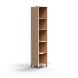 Bookcase QBUS, 4 shelves, leg frame, 2020x400x400 mm, silver, oak