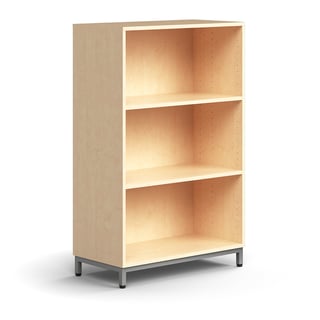 Bookcase QBUS, 2 shelves, leg frame, 1252x800x400 mm, silver, birch