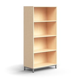 Bookcase QBUS, 3 shelves, leg frame, 1636x800x400 mm, silver, birch