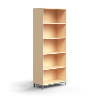 Bookcase QBUS, 4 shelves, leg frame, 2020x800x400 mm, silver, birch