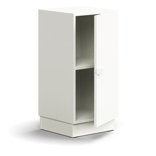 Cabinet QBUS, 1 shelf, base frame, handle, 868x400x420 mm, white