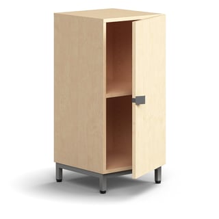 Cabinet QBUS, 1 shelf, leg frame, handle, 868x400x420 mm, silver, birch