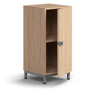 Cabinet QBUS, 1 shelf, leg frame, handle, 868x400x420 mm, silver, oak