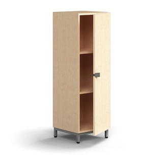 Cabinet QBUS, 2 shelves, leg frame, handle, 1252x400x420 mm, silver, birch