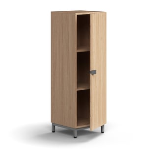 Cabinet QBUS, 2 shelves, leg frame, handle, 1252x400x420 mm, silver, oak