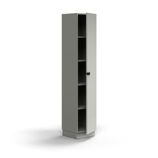 Cabinet QBUS, 4 shelves, base frame, handle, 2020x400x420 mm, light grey