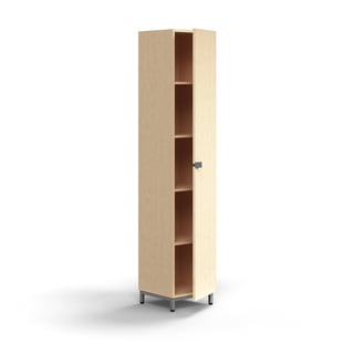 Cabinet QBUS, 4 shelves, leg frame, handle, 2020x400x420 mm, silver, birch