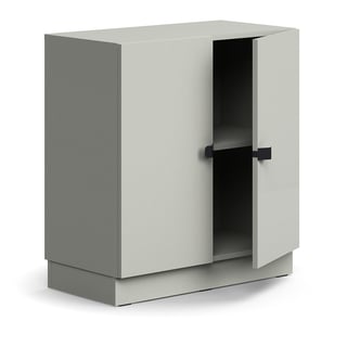 Cabinet QBUS, 1 shelf, base frame, handles, 868x800x420 mm, light grey