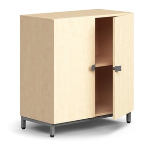 Cabinet QBUS, 1 shelf, leg frame, handles, 868x800x420 mm, silver, birch