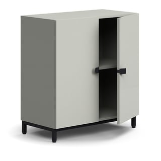 Cabinet QBUS, 1 shelf, leg frame, handles, 868x800x420 mm, black, light grey
