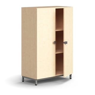 Cabinet QBUS, 2 shelves, leg frame, handles, 1252x800x420 mm, silver, birch