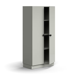 Cabinet QBUS, 3 shelves, base frame, handles, 1636x800x420 mm, light grey