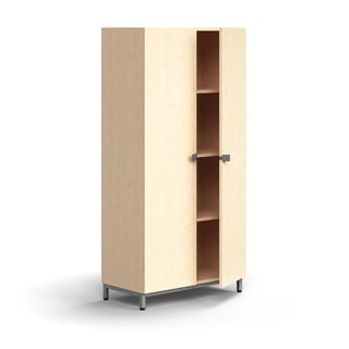Cabinet QBUS, 3 shelves, leg frame, handles, 1636x800x420 mm, silver, birch