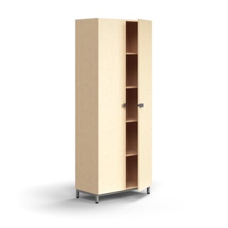 Cabinet QBUS, 4 shelves, leg frame, handles, 2020x800x420 mm, silver, birch