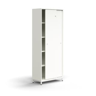 Lockable sliding door cabinet QBUS, 4 shelves, leg frame, handles, 2020x800x400 mm, white