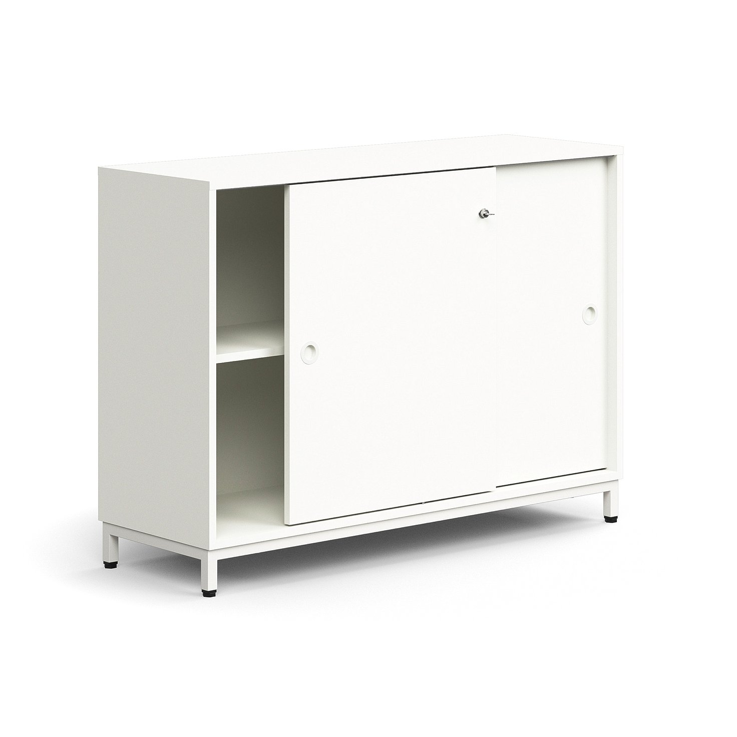 Lockable sliding door QBUS, 1 shelf, leg frame, handles