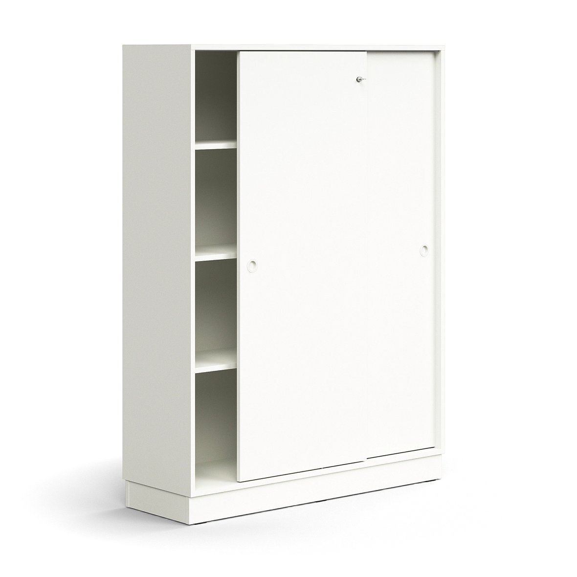 Lockable sliding door cabinet QBUS, 3 shelves, base frame, handles ...