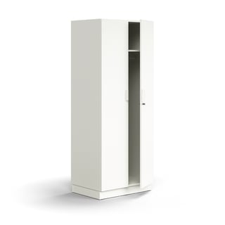 Lockable wardrobe QBUS, with clothes rail, base frame, 2020x800x570 mm, white