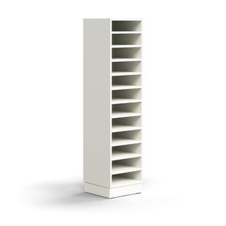 Pigeon hole unit QBUS, 11 shelves, base frame, 1636x400x400 mm, white