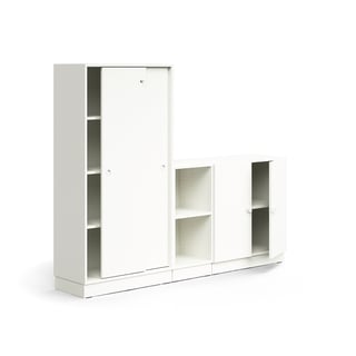 Storage unit QBUS, lockable cabinet + 2 open comps + cupboard, base frame, handles, 1636x2000x420 mm