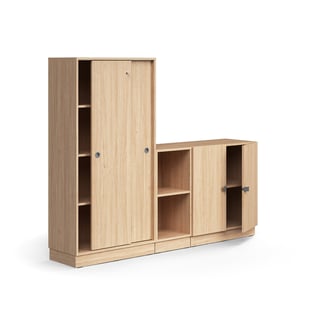 Storage unit QBUS, lockable cabinet + 2 open comps + cupboard, base frame, handles, 1636x2000x420 mm