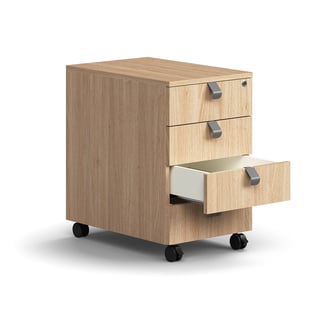 Mobile pedestal QBUS, 4 drawers incl. handles, lockable, oak