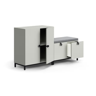 Storage unit QBUS, cabinet + storage bench, leg frame, handles, 868x1600x420 mm, light grey, grey cu