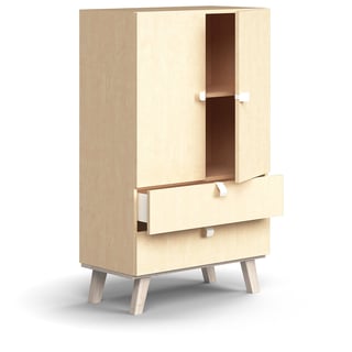 Cabinet QBUS, 2 shelves + 2 drawers, leg frame, handles, 1332x800x420 mm, birch